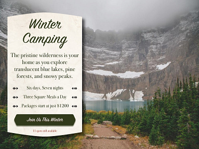 Winter Camping camping cta outdoors paper texture ui ux web design winter