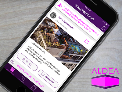 Aldea Bulletin Board app feed iphone pink purple ui ux uxui