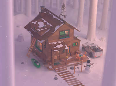 Winter Time!!! 3d 4x4 animation cabin character cold design forest illustration kayak landscape mate nature rocks snow snowman winter wood