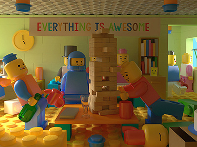EVERYTHING IS AWESOME 3d cgi character fun illustration lego party play render