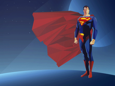 Super! 2d animation blue comic float gif hero low poly space superman