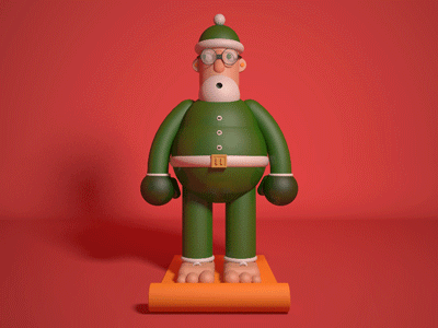 Lazy Santa! 3d animation fitness cgi character funny gif green illustration navidad red render santa