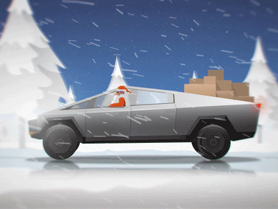 Cyber Christmas!!! 2d animation car christmas comic cybertruck design gif illustration navidad santa santaclaus snow tesla truck vector winter