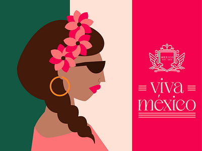 Mexico Independence Day braids drawing flower crown flowers green hoops illustration independence mexicana mexico mujer pink woman