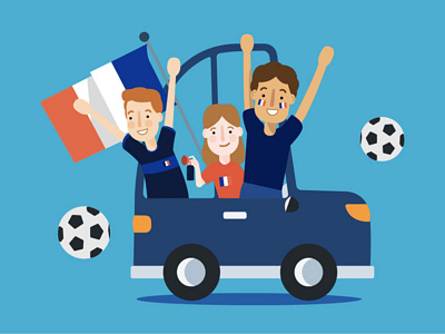 Ulys fan club car character fan football france holidays road travel vector world cup
