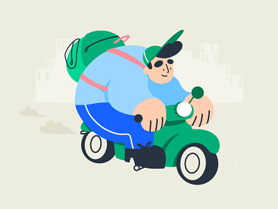 Modern Biker 🛵 blue branding character character design city city guide design drawing illustration illustrator ipad men moto motorbike palette procreate ride scooter transport travel