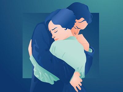 The Gifts of the Magi blue couple embrace figures gradient illustration teal theatre vector