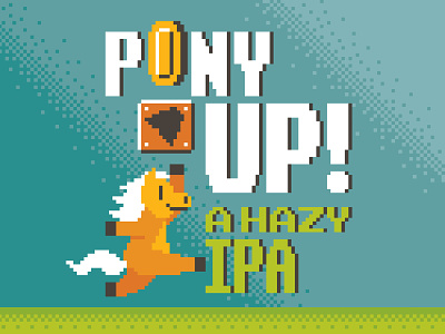 8-bit Pony Up 8 bit beer beer can beer label illustration mario packaging pony retro typography vector video game