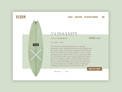 DailyUI .012 // Album Surf Concept Web Shop Detail