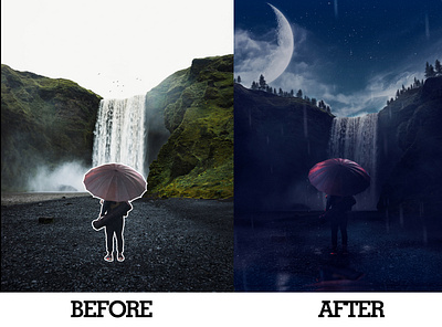 Walking in the Rain color correction day to night fb poster image editing instagram poster moon photo editing photo manipulation rain twitter poster