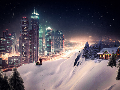 Santa Claus is coming to Town buildings facebook poster fine tree gifts from the heart image editing instagram poster photo editing photo manipulation santa claus snow mountain twitter poster