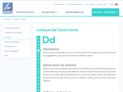 Insurance glossary web layout alphabet clean glossary insurance layout navigation sidebar simple ui ux