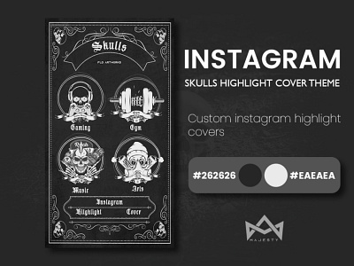 Instagram skulls highlight cover black branding dark graphic design highlight highlight cover instagram skull social media website