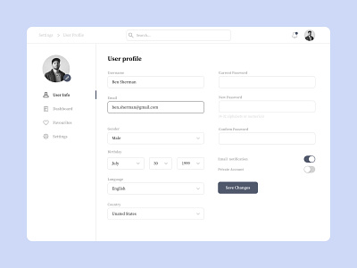 User profile account account settings design edit figma menu profile profileeditor settings settings page ui user info user profile ux website
