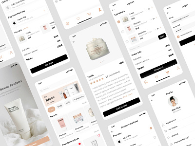 Beauty Product App app branding checkout cosmetic cosmetics cosmetis shop design ecommerce ios app mobile mobile app onlineshop product design shop shopify shopping up skincare ui ui ux design ux