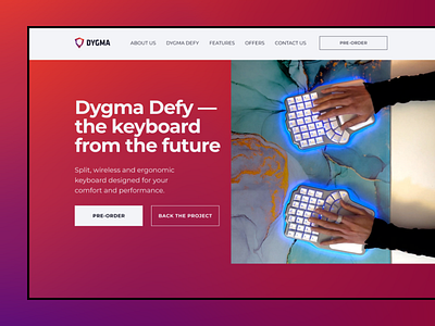 Landing page for start up of Dygma Defy