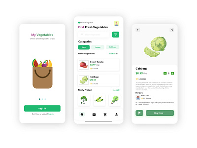 UI UX design for a mobile app- Vegetable Delivery App