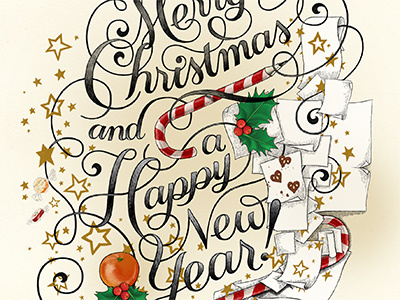 "Merry Christmas & a Happy New Year!" cards for 2012 2012 2013 candy card christmas curles hand lettering hand made happy happy new year illustration lettering merry christmas typography