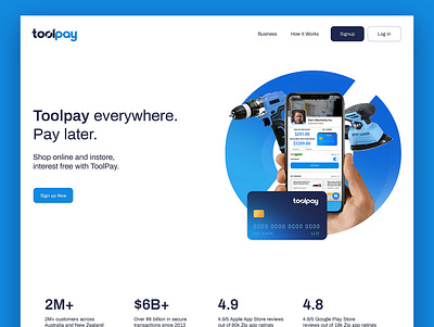 Toolpay Landingpage app blue card landing payment tools ui