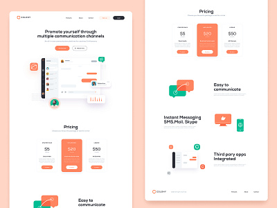 Landing page for Communication platform chat landing page orange project management ux web