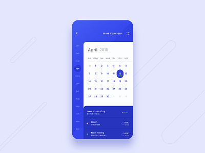 Calendar app app blue concept app design ui vector