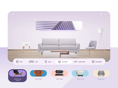 Virtual Room designer animation animation design furniture interior design purple ui uiux web webapps