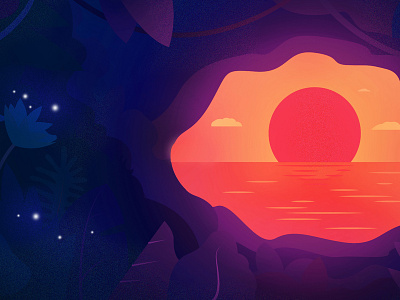 Sunset Jungle flat style gradient illustration jungle