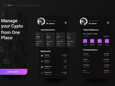 Yoyo Crypto Concept App branding crypto dark mode design graphic design logo slogan ui ux