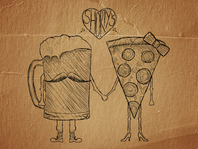 Shorty's beer hand drawn lesli hill pizza