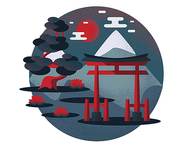 Torii Gate gates graphic illustration japan lotus mountains nature torii torii gates vector