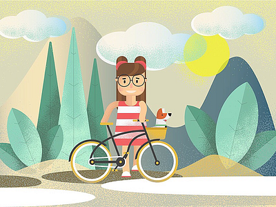 Berta and Arturo bike dog girl graphic illustration nature sun sunny day travel vector