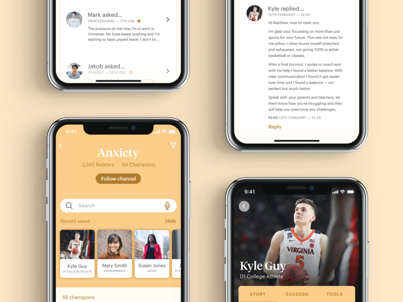 Community App — Helping Each Other anxiety app community help mental health orange pressure product design social ui ux
