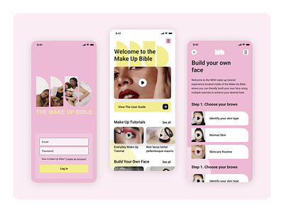 Make Up Bible App app app design beauty figma make up mobile design pink ui uidesign uiux