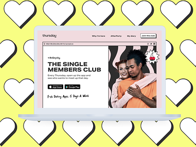Thursday's Website dating dating app desktop desigbn figma fun hearts illustrations logo motion graphics pink ui web design webflow website
