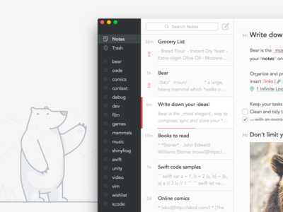 Bear design education evernote fff hire illustration ios ipad mac macos ui ux