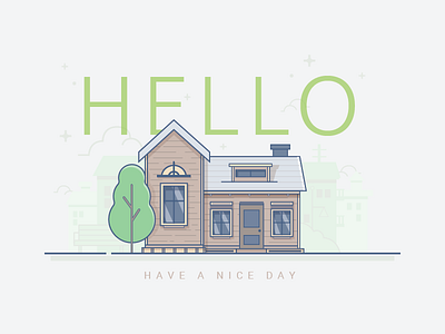 Hello Dribbble! architecture building debut first shot flat house illustration vector