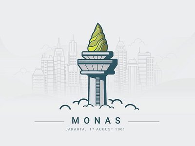 Monas, Jakarta building clouds icon illustration jakarta sky vector