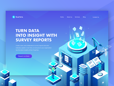 Hero Illustration for Online Survey Software concept building data analytics hero illustration illustration isometric survey