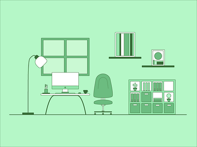Office flat green line office simple vector