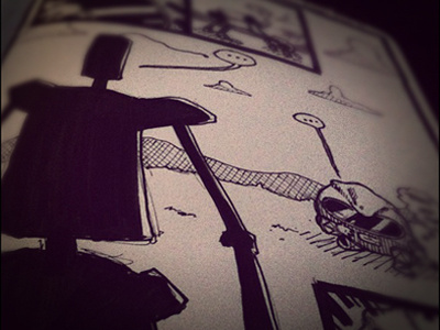 Second Robot excerpt. comic illustration ink robot rough