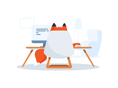 Home Office cute fox furniture illustration mac office web working