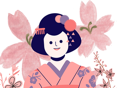 beautiful japanese girl app art design graphic design illustration typography ui ux vector