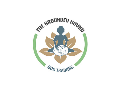 grounded hound dog training brand branding canine design dog emblem flat logo lotus shape sign symbol training typography vector