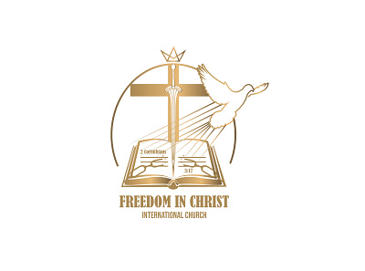 freedom in christ religion organization logo bible brand christianity cross crown design dove logo religion religious sign spiritual sword symbol typography