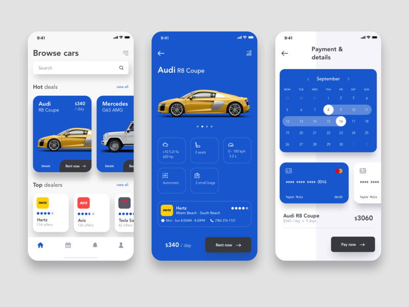 Car rental app by Sava Simeunovic on Dribbble