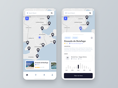 Beach Finder App app app design bar graph beach cards clean etheric event graph holiday ios location map search travel trip ui uidesign ux vacation