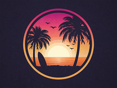 Palm Beach Sunset beach board bright gradient landscape palm palms sun sunset surf surfing vector