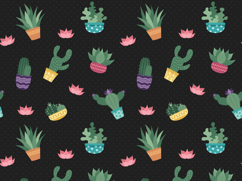 Cactus Pattern - Dark Version floral dots polka free freebie succulent pattern surface seamles cactus