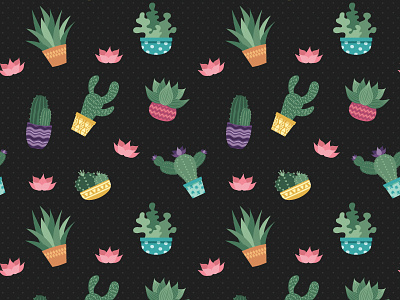 Cactus Pattern - Dark Version cactus dots floral free freebie pattern polka seamles succulent surface
