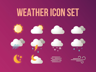 Weather Icon Set app clouds cloudy forecast icons snow sun sunny vector weather web wind